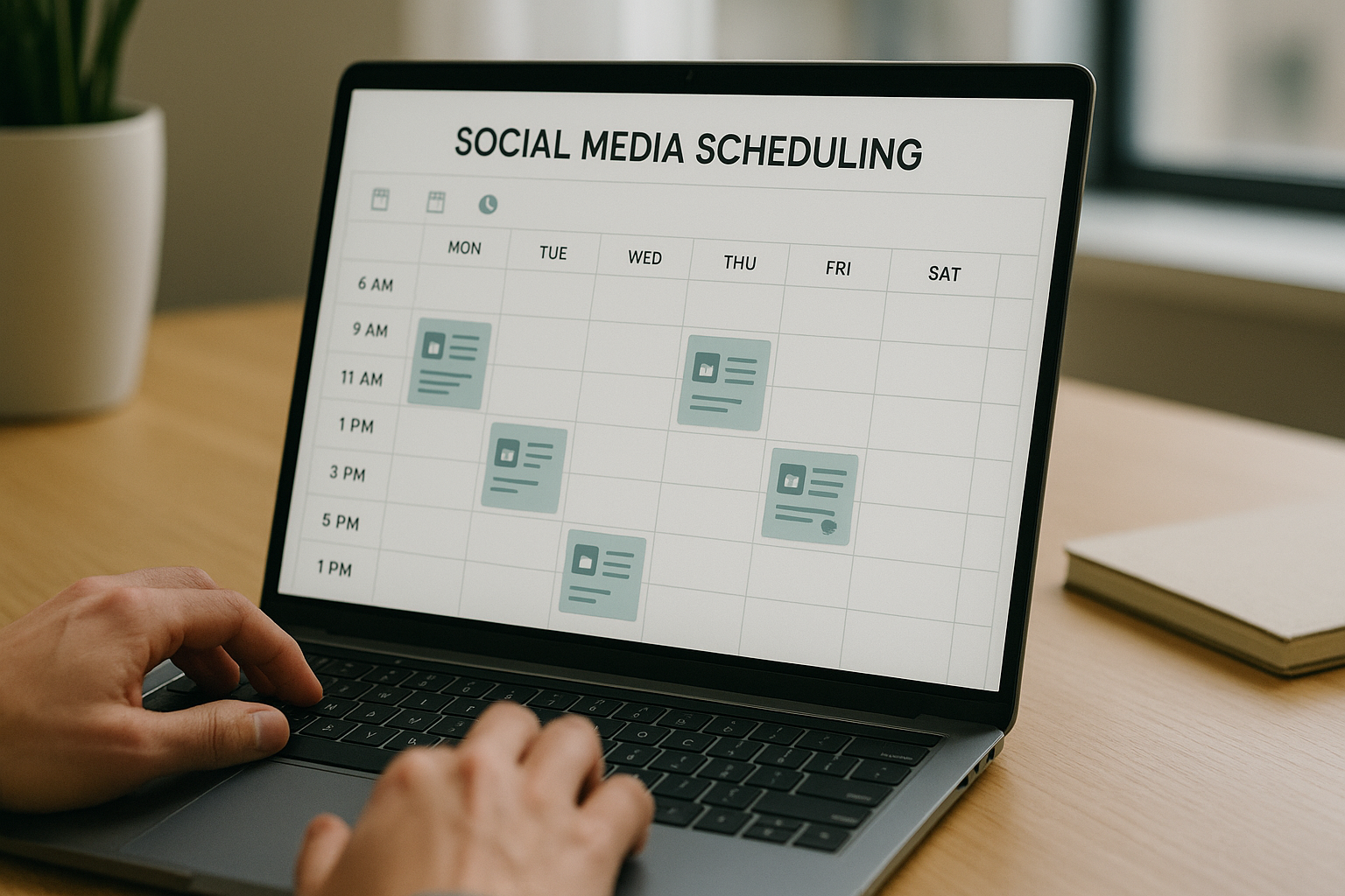 Abstract social media dashboard showing scheduled posts for a church week